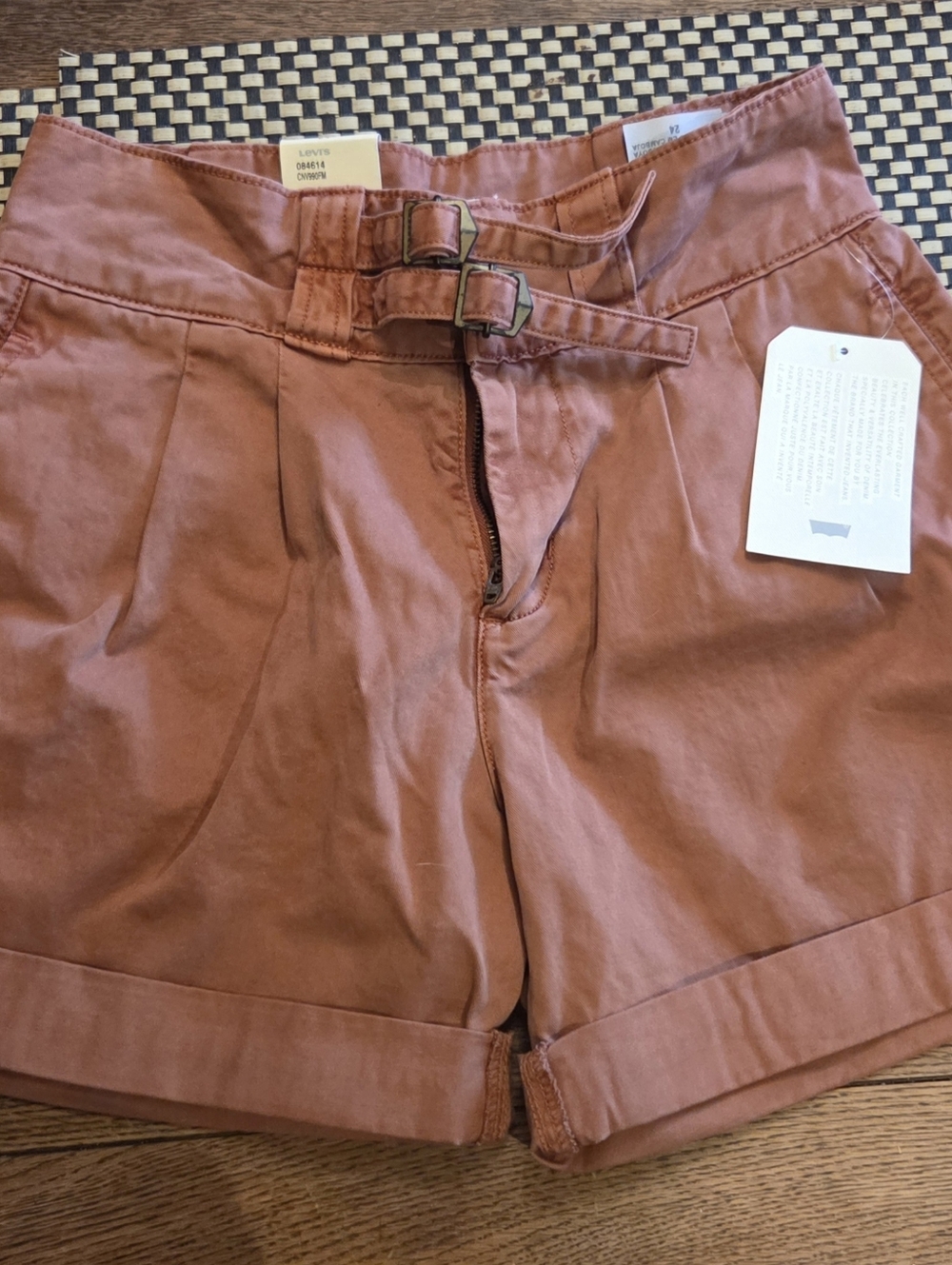 Levi's Double-Buckle High-Waist Shorts in Rust